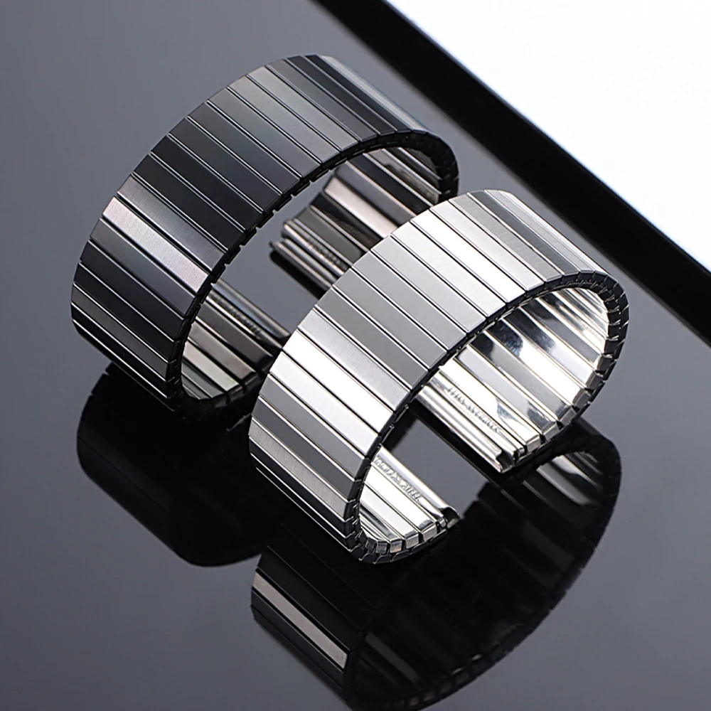 18 مللي متر 20 مللي متر 22 مللي متر الفولاذ المقاوم للصدأ مطاطا تمتد حزام لهواوي لسامسونج غالاكسي ساعة ذكية الفرقة المعادن توسيع معصمه