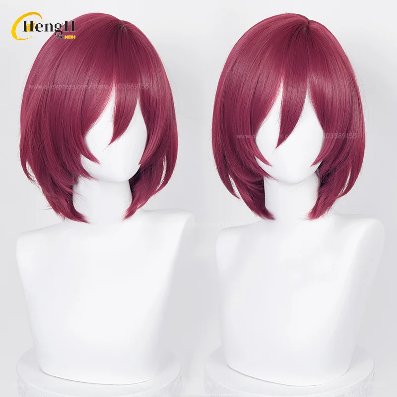 In Stock Anime Saegusa Ibara Synthetic Wig 35cm/70cm Deep Rose Red Cosplay Wigs Glasses Heat Resistant Hair Halloween Party Wigs