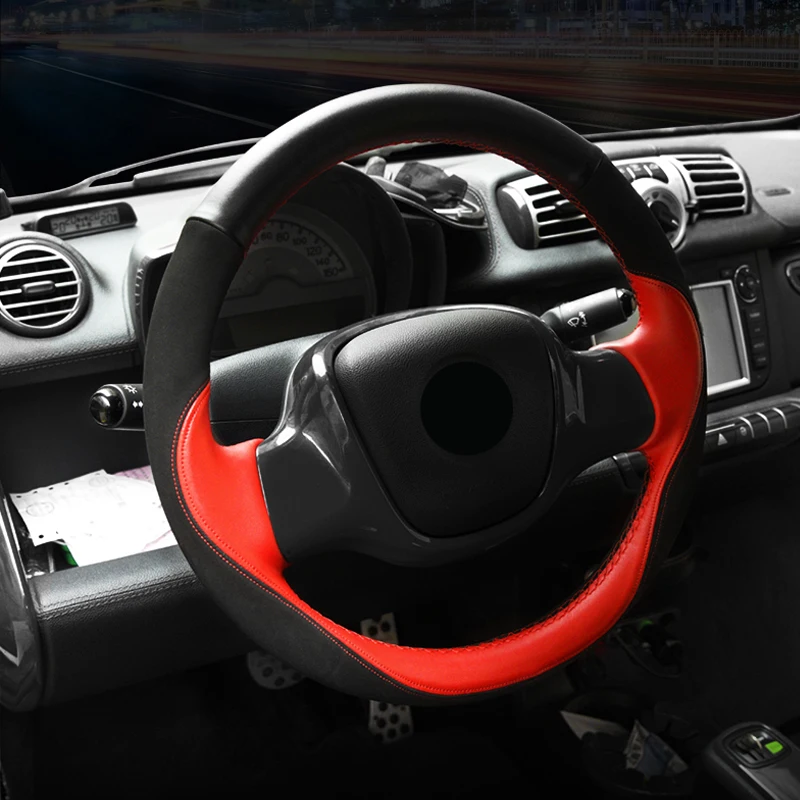 Car Steering Wheel Cover Needles Thread DIY Top Layer Leather  Interior Auto Accessories For SMART Fortwo Forfour 453 451