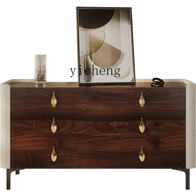 

ZK Walnut Color Chest of Drawers Minimalist Living Room Bedroom Storage Sideboard Cabinet Wall Storage Cabinet