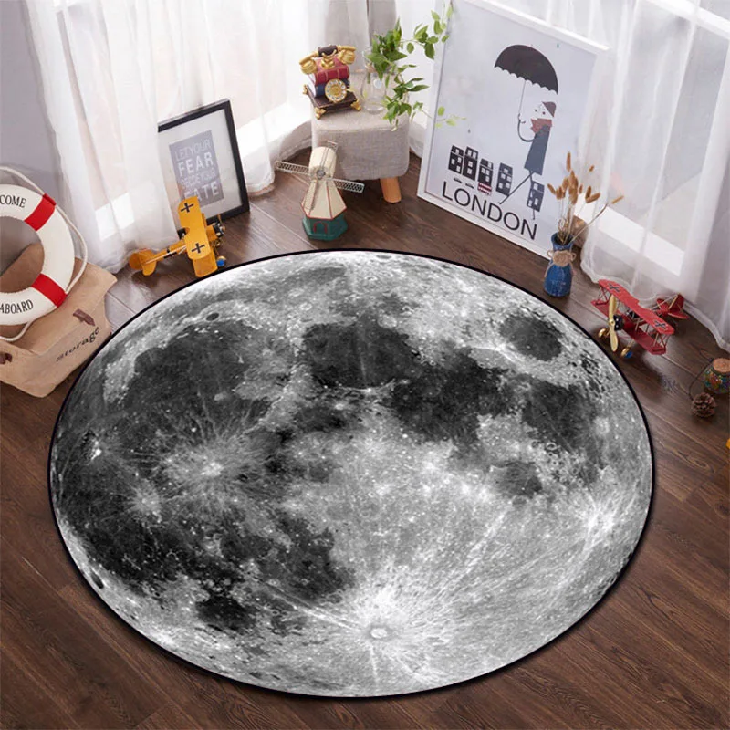 1pc 3D moon phase round rug, polyester fabric, machine washable, suitable for bedroom and living room decoration