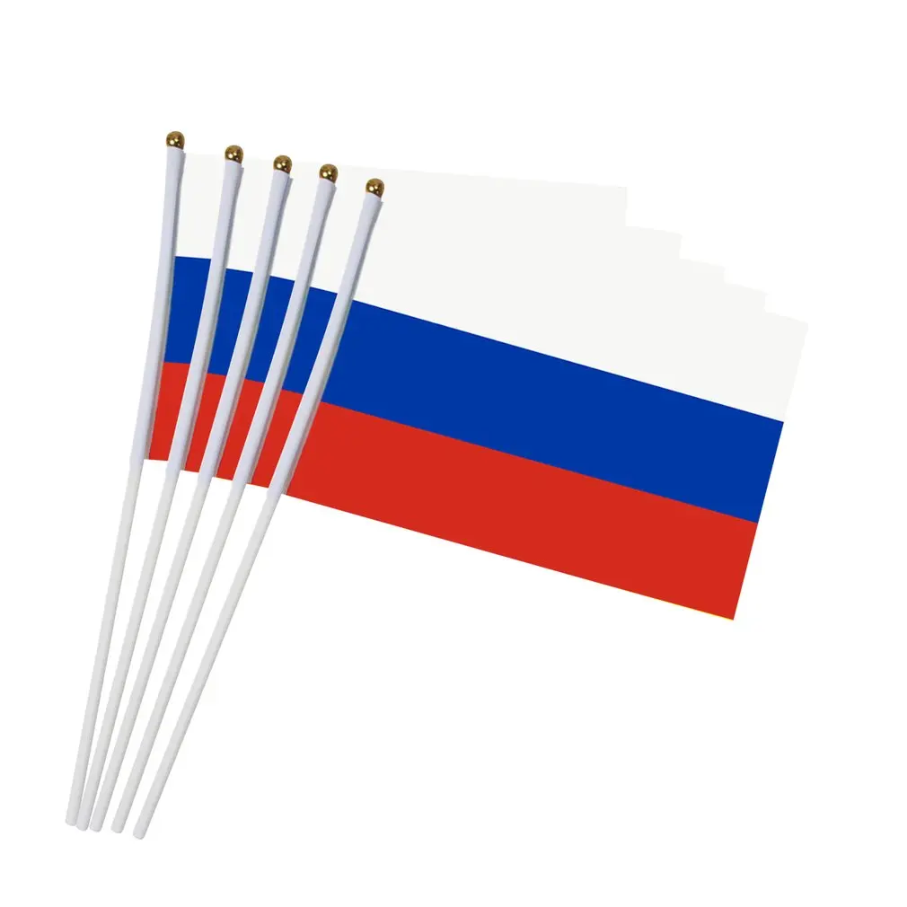 Russia Flag 14*21CM 2022 Russia CUP 10pcs Small Russian Flag the Hand National Flag with Pole Waving Flag