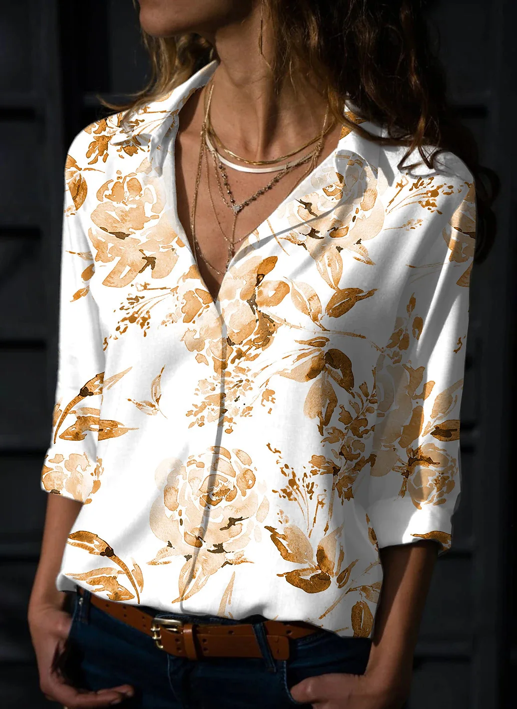 Floral And Leaf Pattern Women Fashion Shirts Spring Summer Long Sleeve 3D Print Street Ladeis Casual Blouse 3XL Large Size Shirt