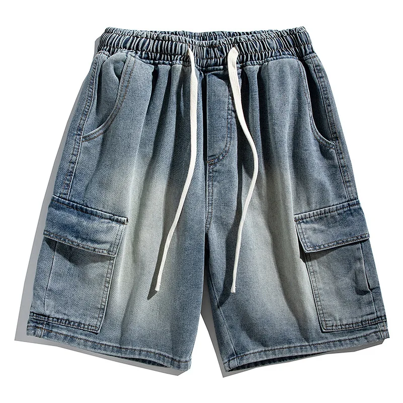 

Summer New Elastic Waist Cargo Shorts Men Loose Personality Men'S Fashion Cool College Student Mid-Length Shorts