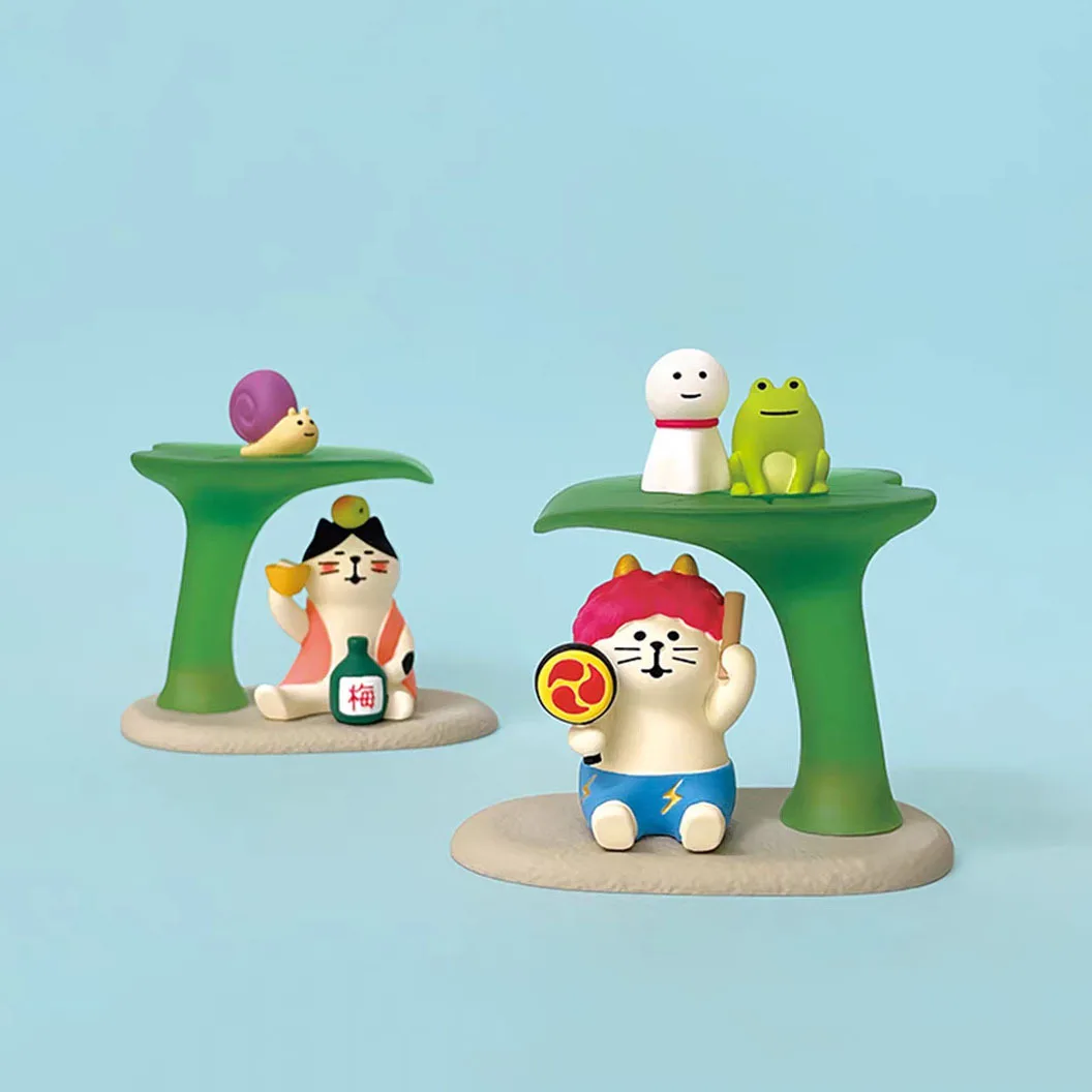 Colorful Rainy Cartoon Figurine Zakka Cat Frog Snail Miniature Japanese DIY Trendy Craft Ornament Desktop Home Decor Resin Gifts