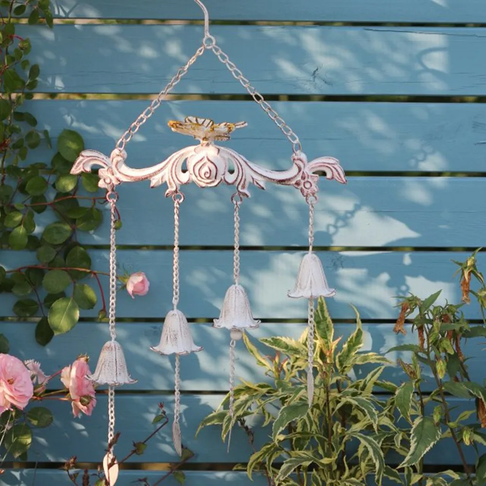 Vintage Victorian Butterfly Wind Chimes - Garden Bell Chimes with Ornate Metal Bracket