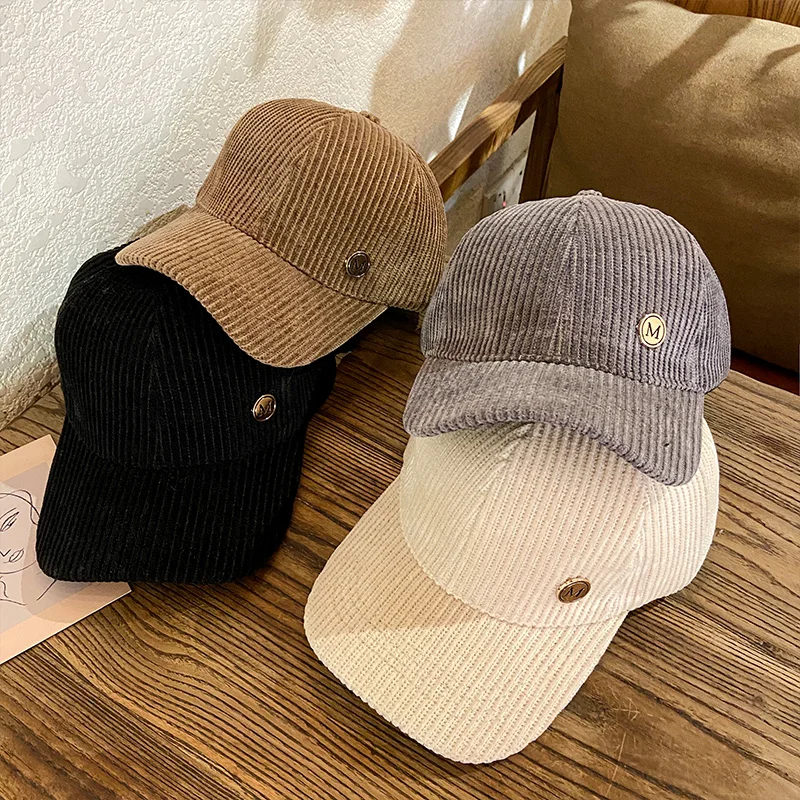 Baseball Cap Women Autumn Winter Solid Color Trendy Corduroy Korean Adjustable Snapback Hats For Women Men Fashion Cap Female