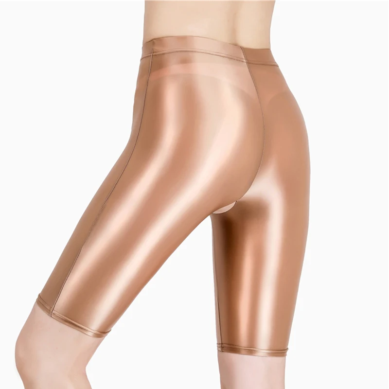 Japanese Sexy Shorts Women Thin Fitness Casual High Waist Tights Summer Knee-Length Bottoms Sexy Satin Glossy Leggings Plus Size