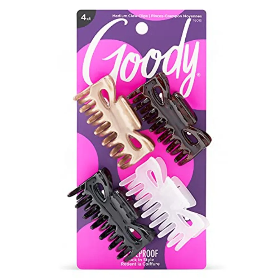 

Goody SlideProof Classics Medium Claw Clips 4 Ct Assorted Neutrals Hair Styling Accessories with Secure Grip Chic Hair Accessor