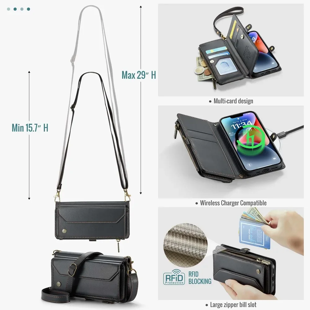

Flip Leather Case For Apple iPhone14 Cover Multi-Functional Crossbody Stylish AppearanceShoulder Bags