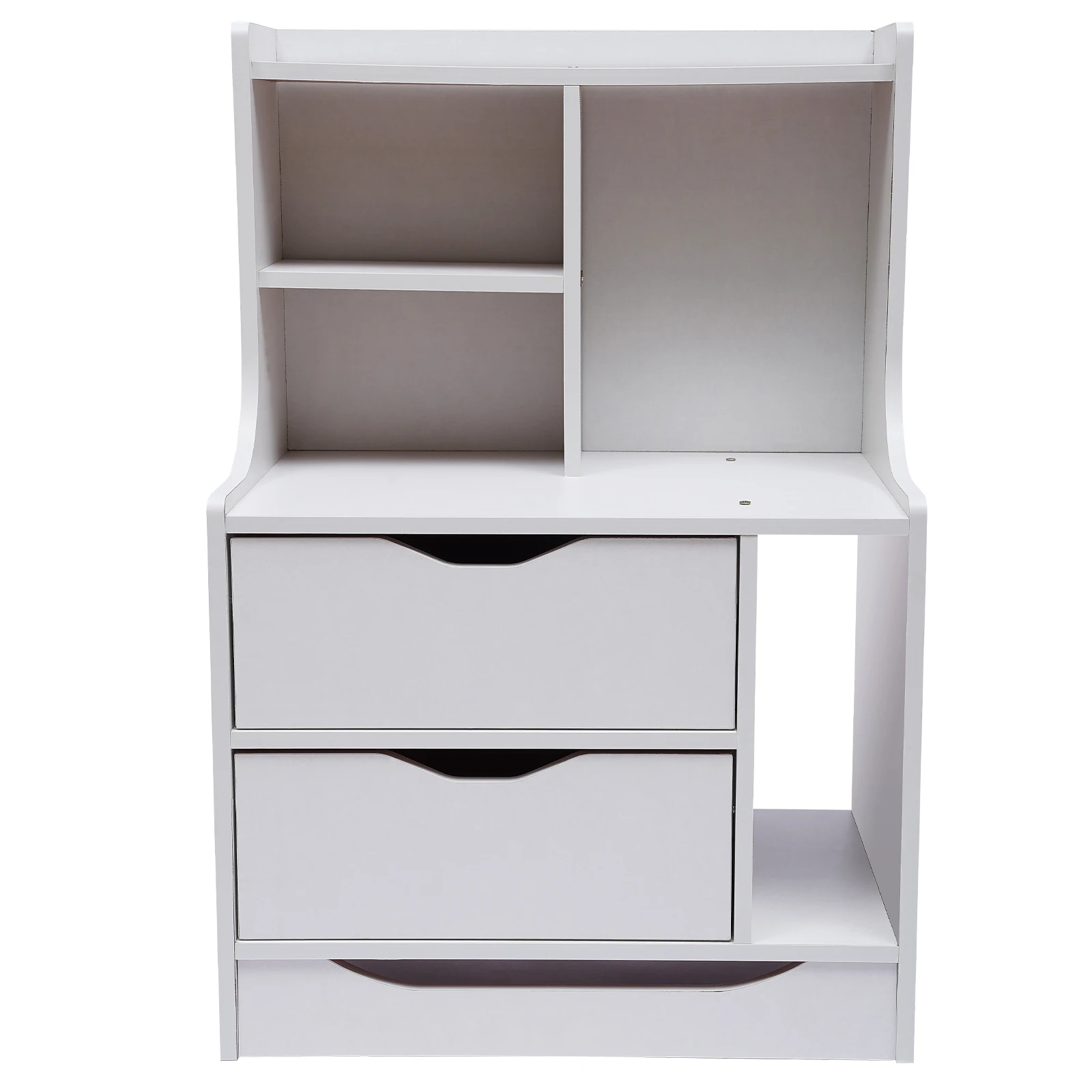 2 Drawers Dresser with Top Cabinet Storage Nightstand End Bedside Table Storage Cabinet Chest of Drawers with Open Shelf