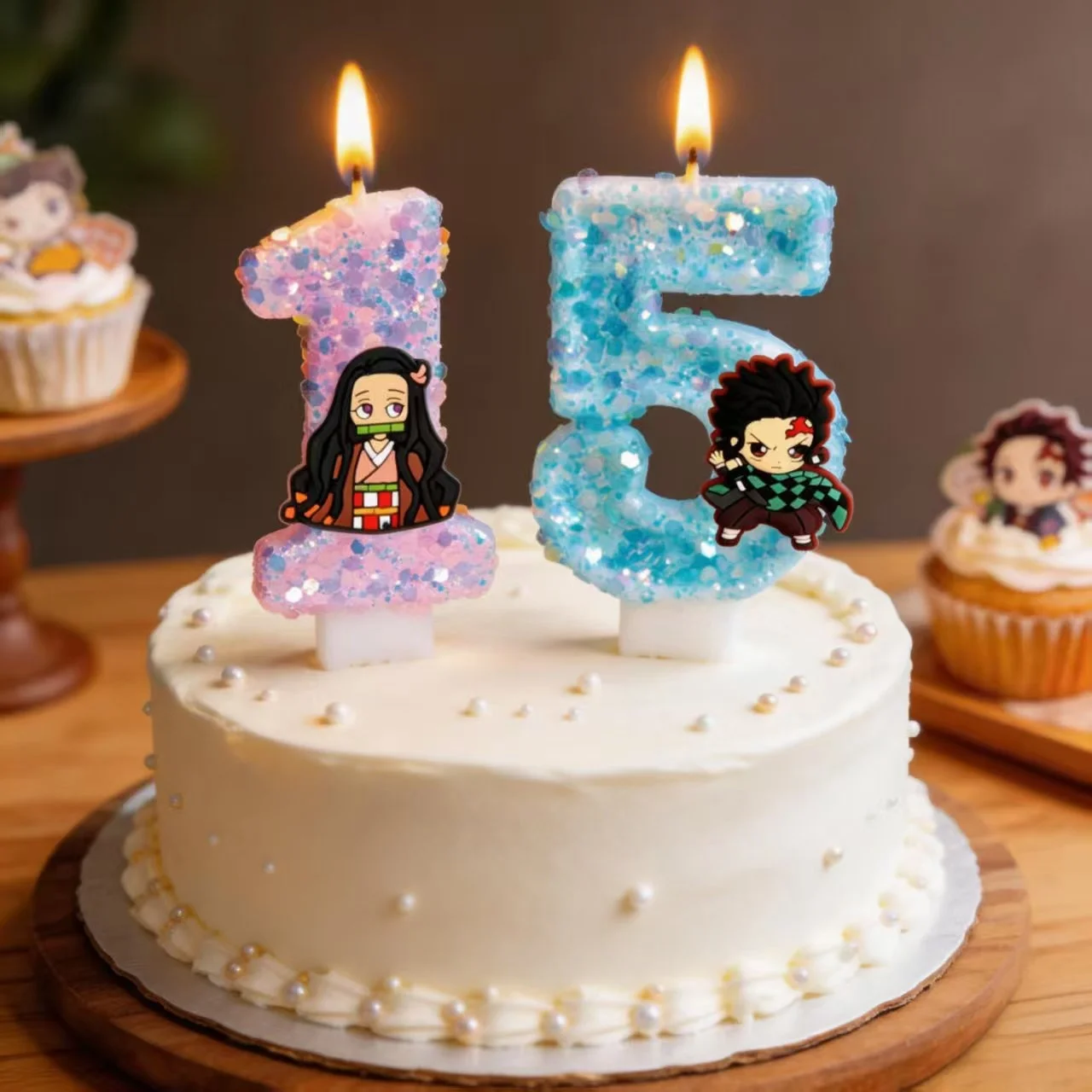

Kimetsu No Yaiba Printed Birthday Cake Candles Creative Character Pattern Party Supplies or Birthday Themed Party Decoration