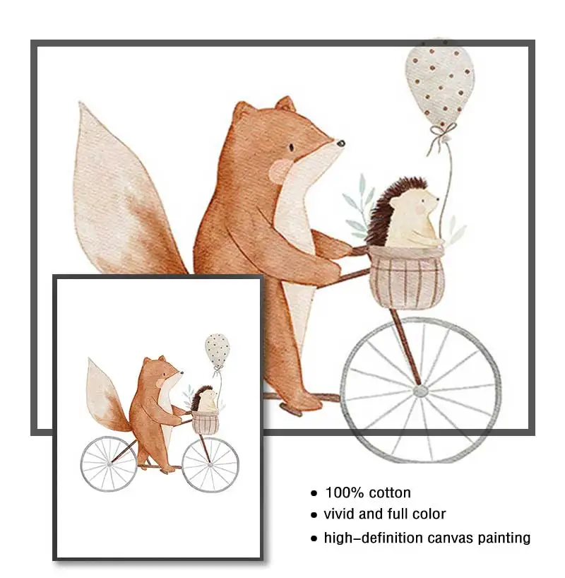 Boho Cartoon Canvas Painting, Fox, Rabbit, Bee, Bear, Hedgehog, Flower Posters, Art Prints, Wall Photos, Baby, Kids Room