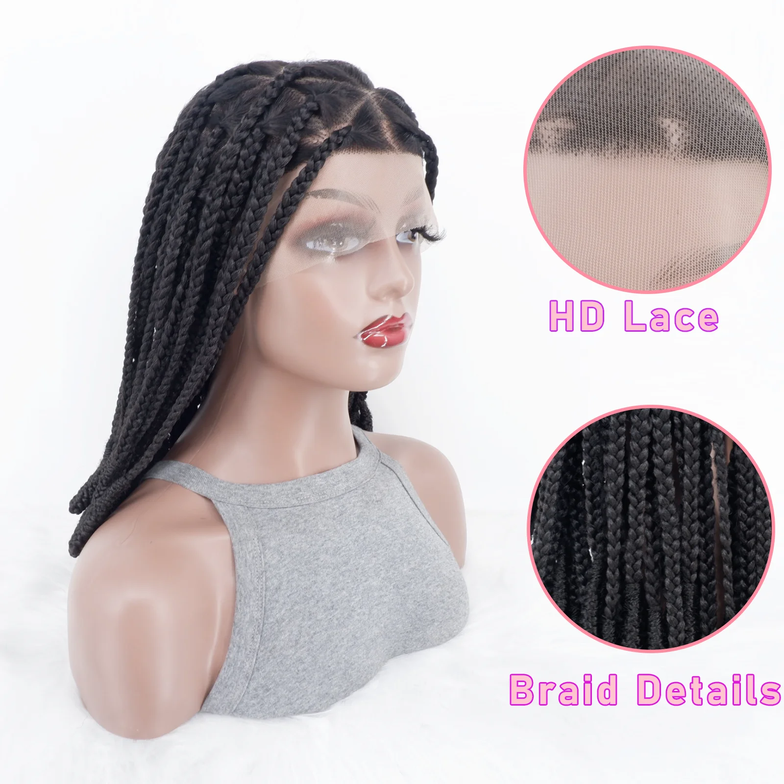 Perruques tressées torsadées de 15 pouces, perruques synthétiques Full Lace tressées, perruques tressées en boîte sans nœuds avec cheveux de bébé pour femmes noires