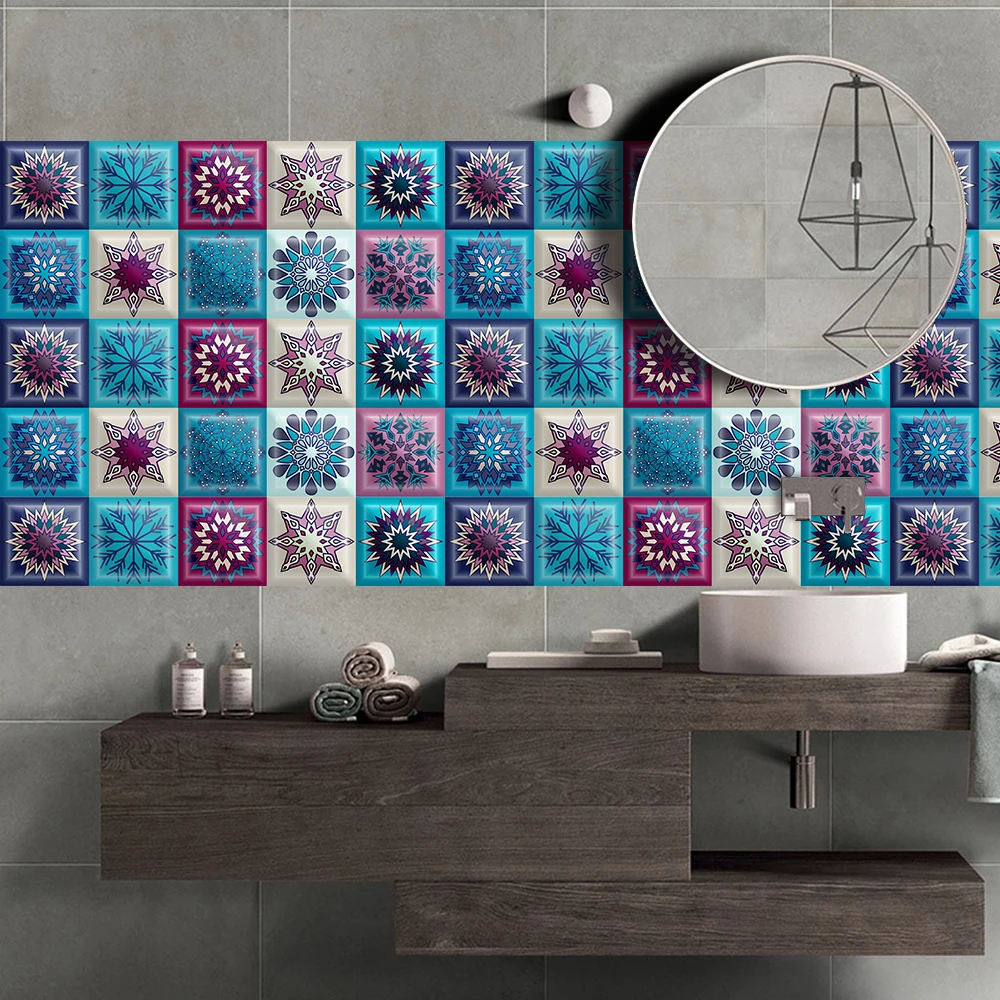 10Pcs Waterpoof Tile Wall Stickers Home Decoration For Kitchen Bathroom Floor Art Mural Self-adhesive Peel & Stick PVC Wallpaper