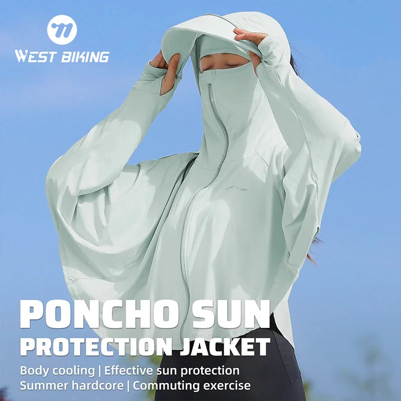 WEST BIKING Poncho Sunscreen Jacket UPF50+ Anti-UV Summer Cycling Coat Skin-friendly Breathable Outdoor Sports Cycling Equipment