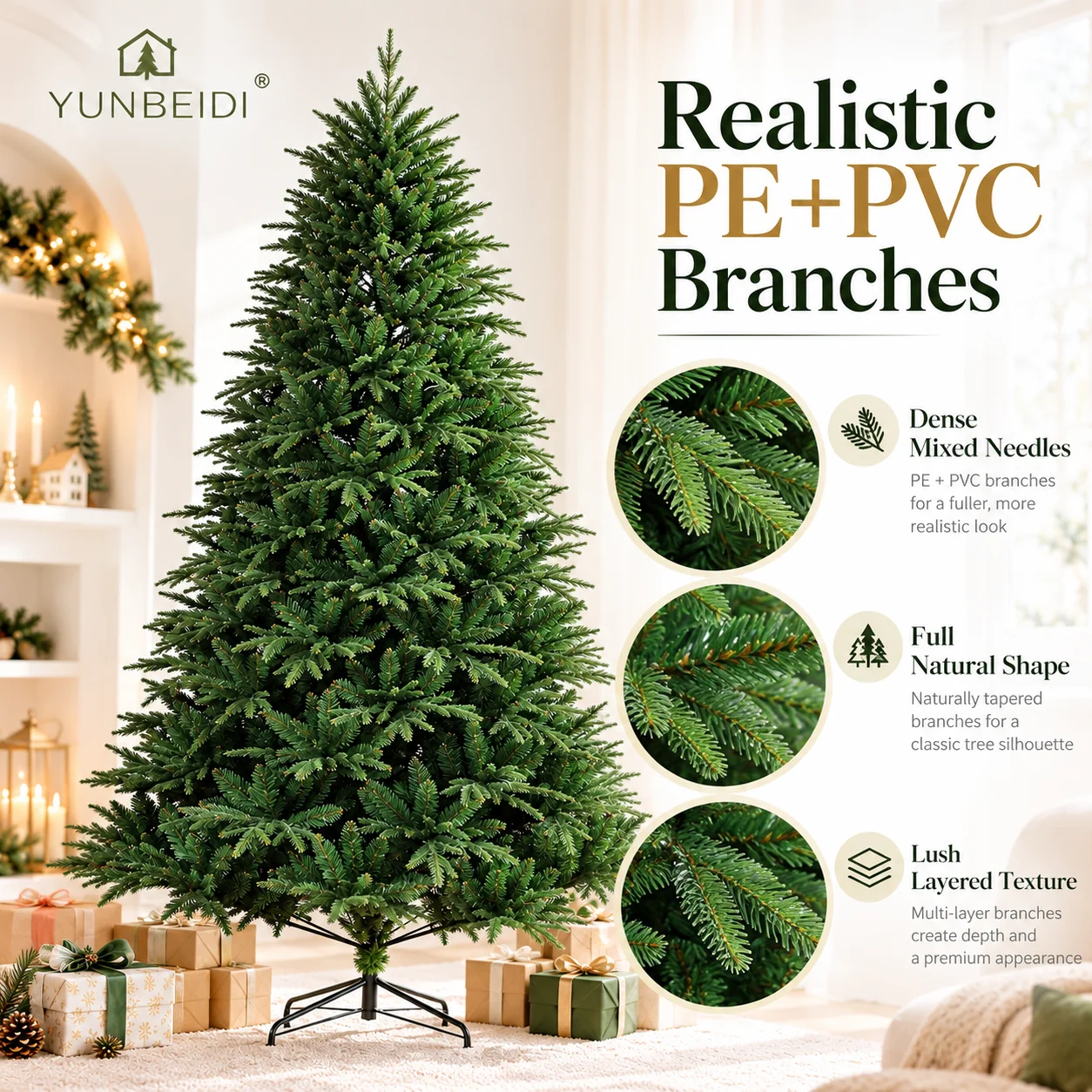 PE&PVC Artificial Christmas Tree Encryption with Warm LED Lights Large Christmas Tree 120CM To 240CM Home Christmas Party Decor