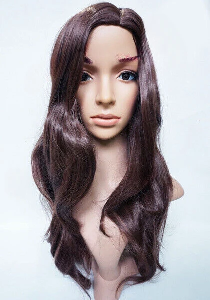 

Chocolate Brown Long Wavy Synthetic Skin Top Natural Look Wigs