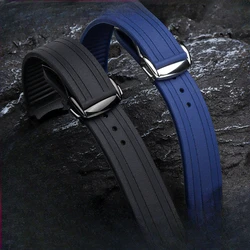 Rubber Watch Strap for Omega Seahorse 300 Diving Observatory Replace Original Rubber Black Blue Waterproof Accessories 20mm