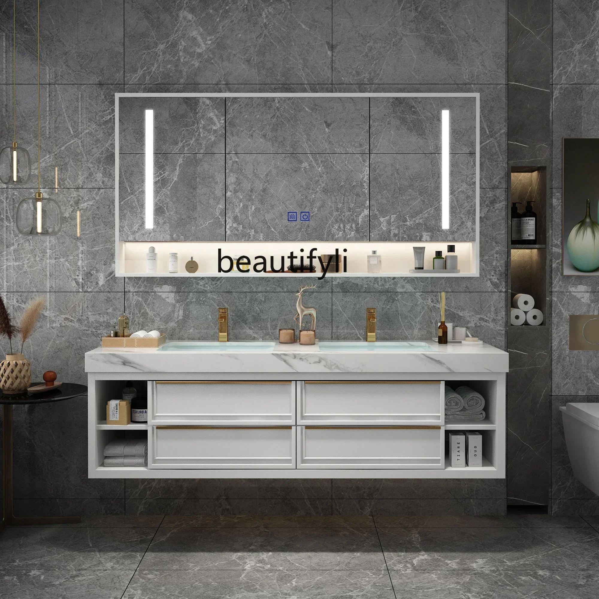 

New Arrivals Light Luxur Stone Plate Bathroom Cabinet Combination One Wash Basin Face Washing Washstand Bathroom Basi