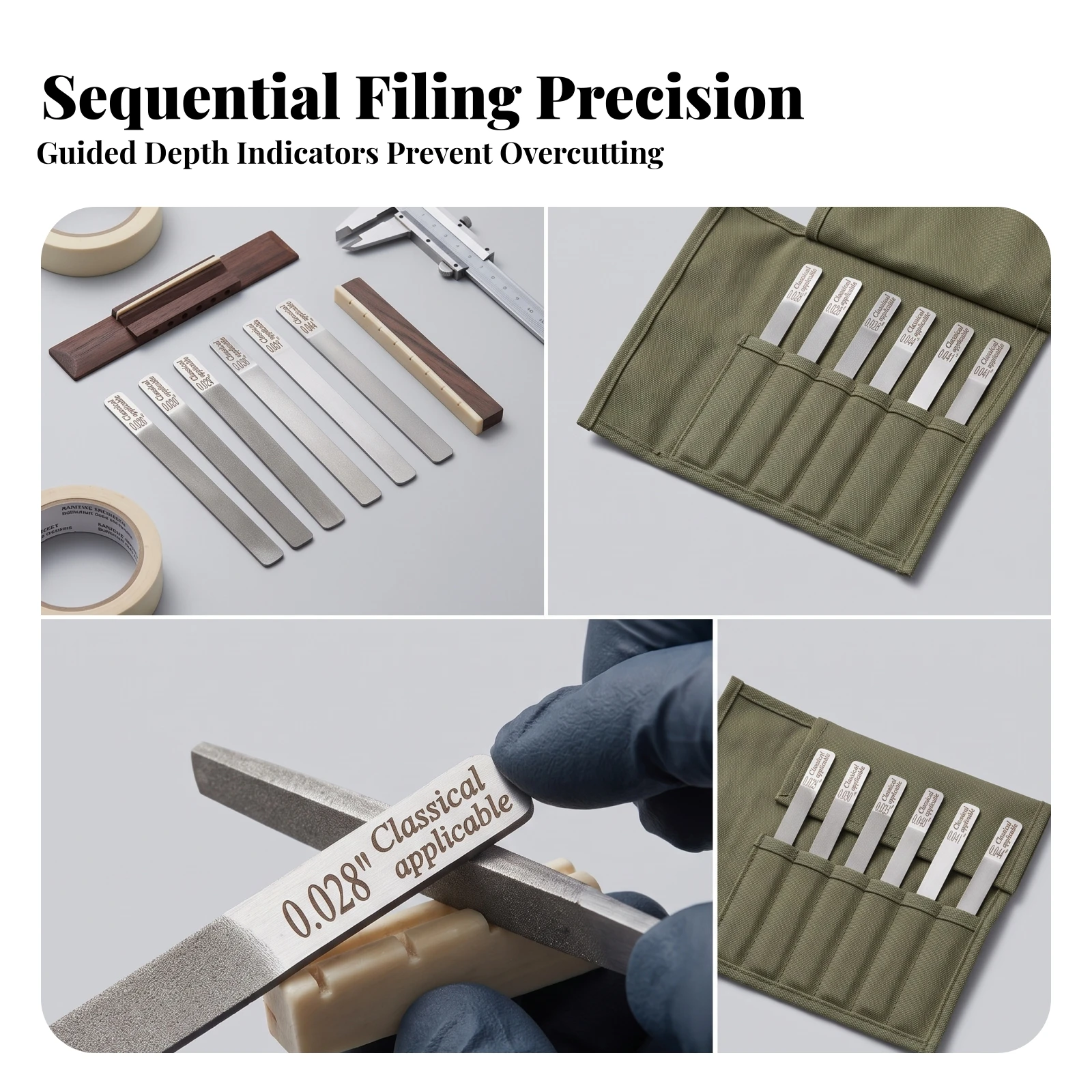 6 Pieces Guitar Nut File Set Flat Nut File Files Sturdy Tool Portable for Luthiers, Repair Shops, Workbench