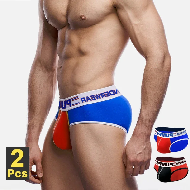 Sexy 2Pcs Cotton Men\'s Underwear Briefs Man Bikini Brief Underpants Gays Jockstrap Panties Low Waist Butt Lift Mens Underwear