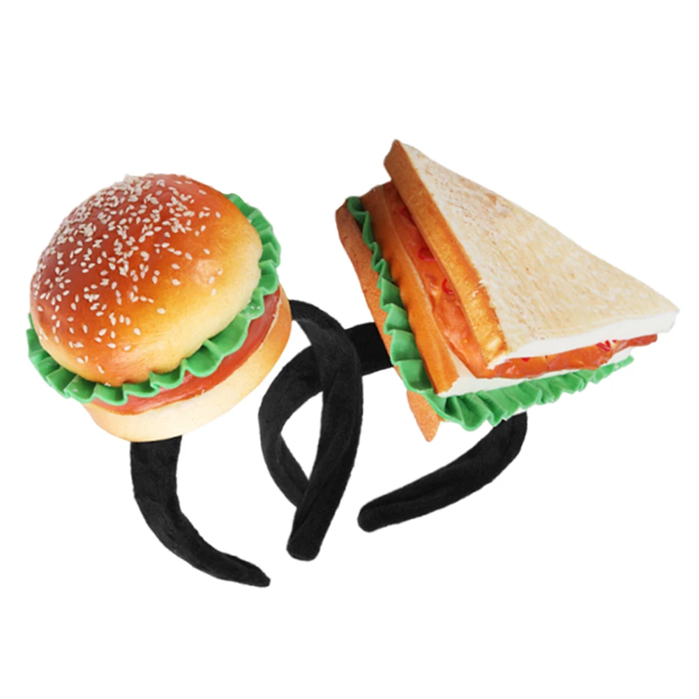 

2 шт., повязка на голову с искусственным гамбургером, уникальный головной убор в форме еды для праздника, вечерние аксессуары, модная повязка для волос в сэндвич, новинка, костюм
