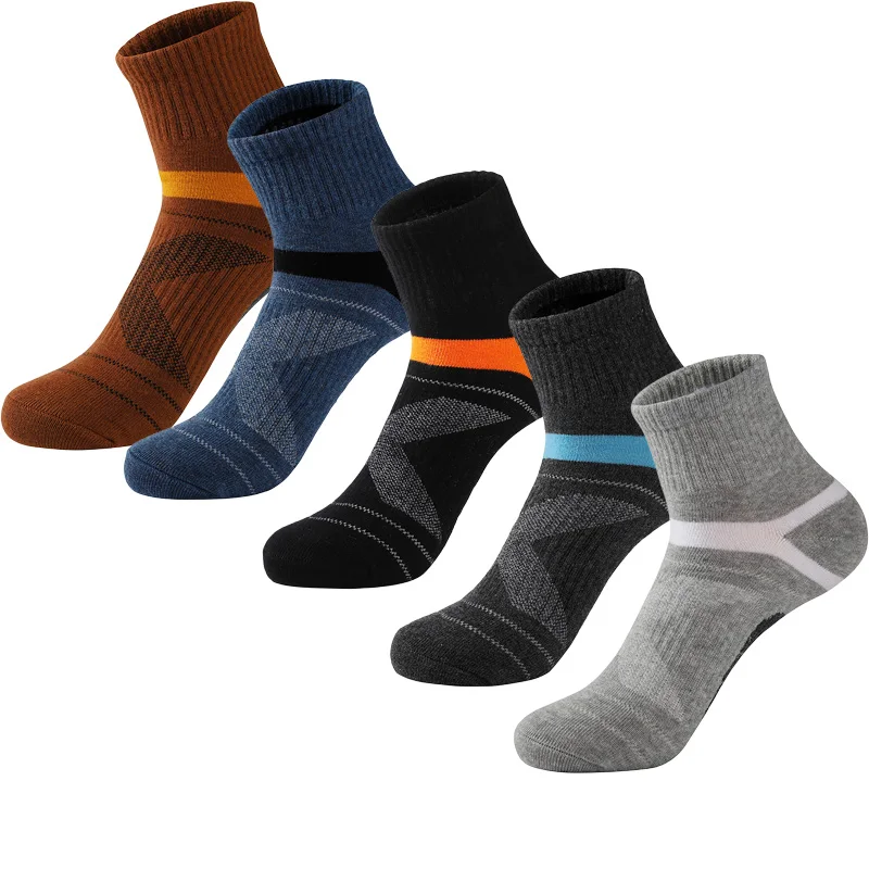 5 Pair New High Quality Cotton  Autumn Men\'s Socks Running Winter Casual Breathable Active Socks Stripe Sport Socks