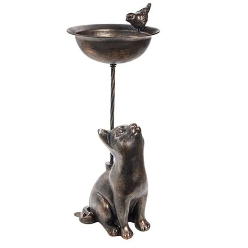 

Kitten Hunting Aluminum Garden Bird Bath Resin Curious Statue Cat Bird Bath Bird Bath Feeder Garden Decoration