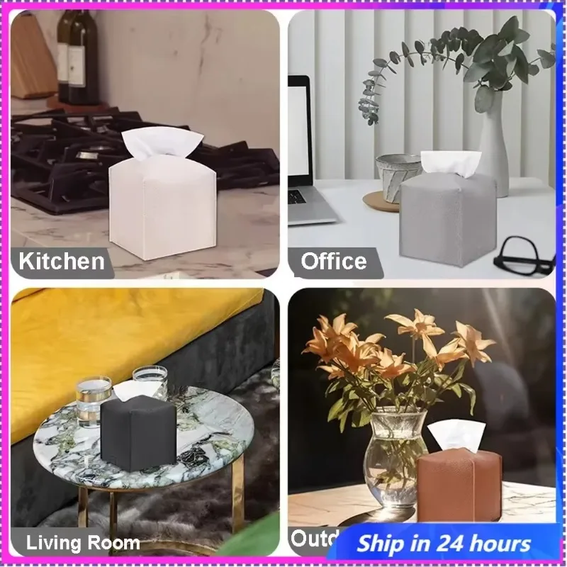 

Decorative Square Tissue Box PU Leather Tissue Holder Facial Paper Organizer for Bathroom Modern Tissue Box Holder Kitchen