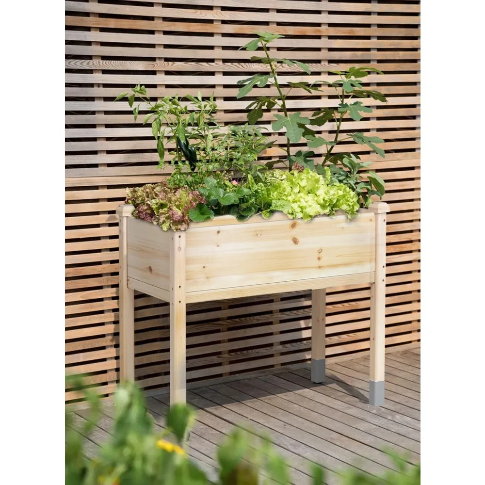 MIXC Wooden Raised Garden Bed with Legs, 48”L X 24”W, Elevated Reinforced Large Planter Box for Vegetable Flower Herb Outdoors