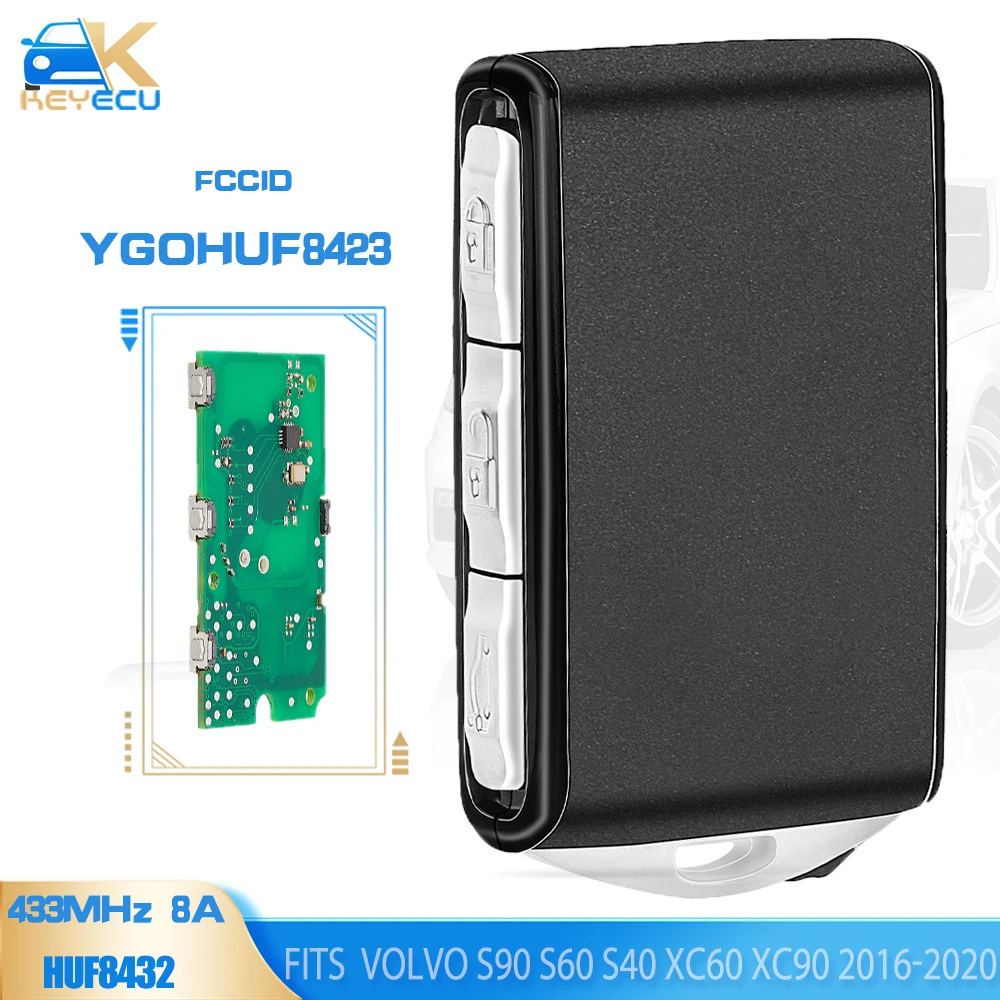 

KEYECU YGOHUF8423 433Mhz 8A Chip Keyless Go Smart Car Key 3 Button Fob for Volvo S90 S60 S40 XC60 XC90 2016 2017 2018 2019 2020