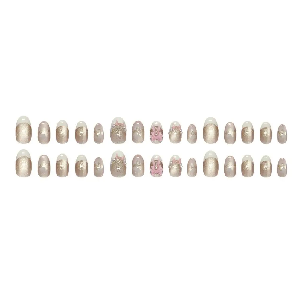 Manicure Long Almond False Nails Simple Dot Dancing Butterfly Fake Nails Detachable French Nail Tips Women