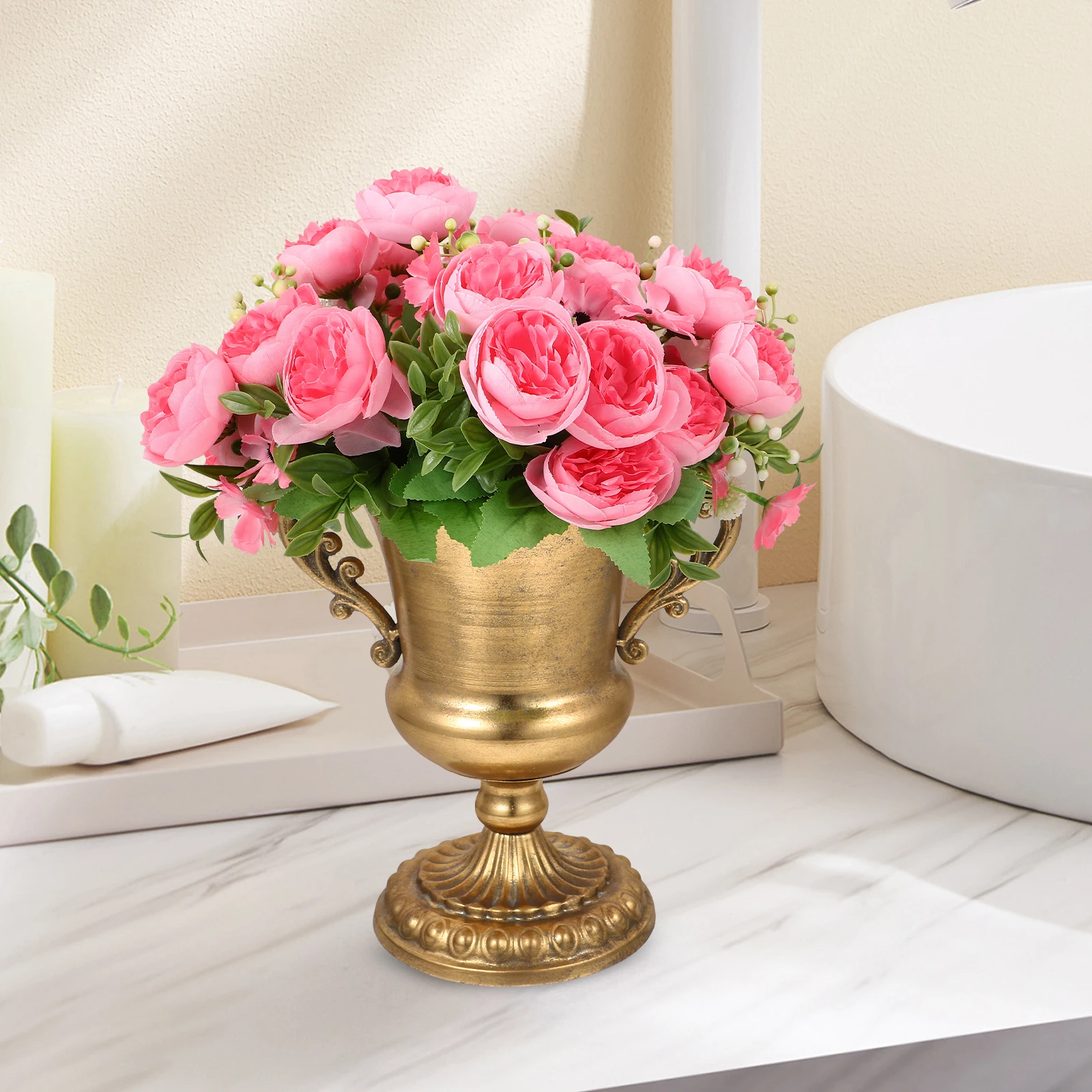 

1 Piece Style Vase Cute Flower Vase Elegant Metal Retro Flowerpot Home Decor Plant Planter Golden Color