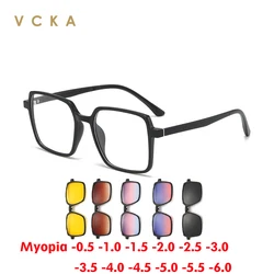 VCKA 6 In1Myopia Sunglasses Frames  Magnetic Clip Square Women Glasses Fashion Trend Polarized Customizable Eyewear -0.5 to -6.0