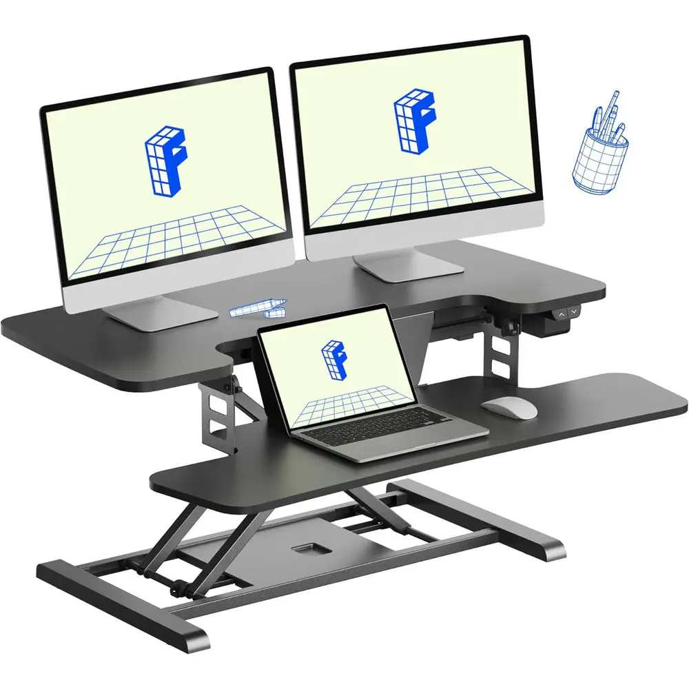 35 Motorized Standing Desk Converter, Adjustable Laptop Stand with Spacious Keyboard Tray, Black