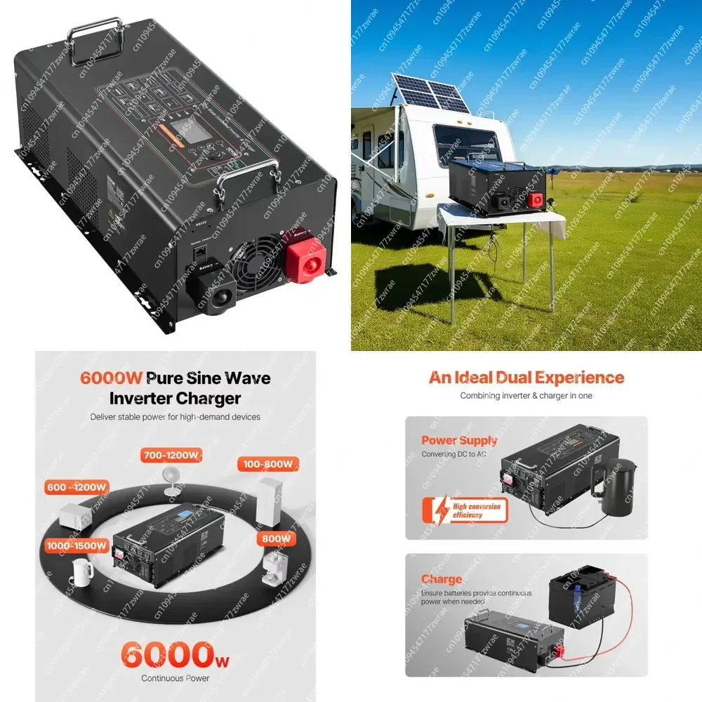 Power Inverter Charger 6000 Watt DC 24V AC 120V Remote Control Solar RV Boat Home LCD Display