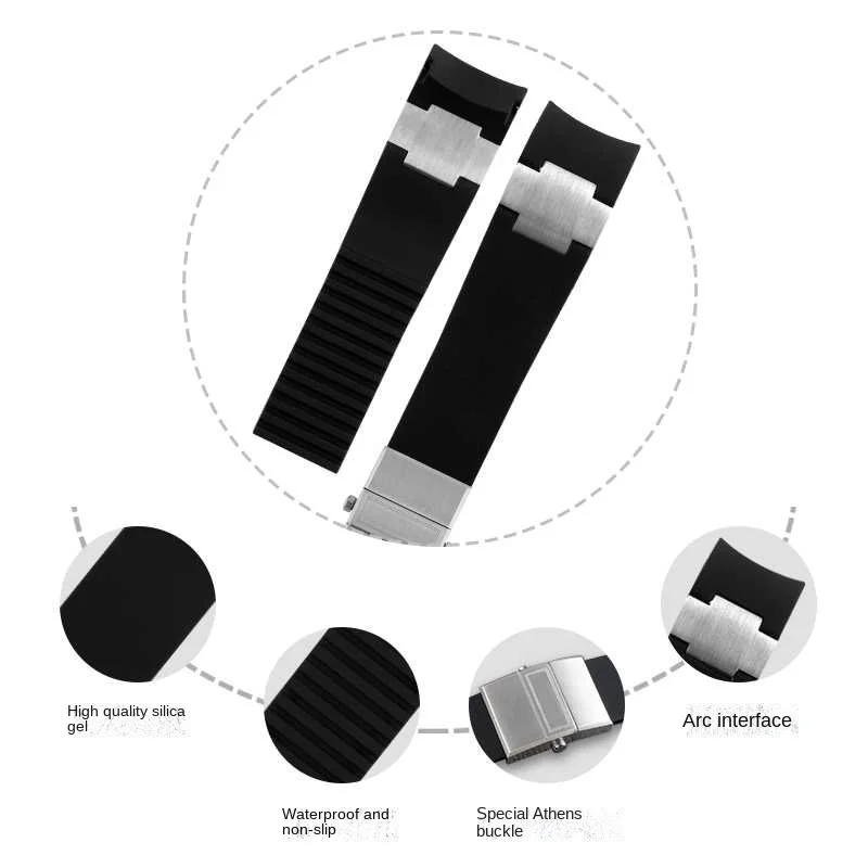 For Ulysse Nardin Silicone Rubber Watch Band 263 DIVER Curved End strap Black Brown Blue Waterproof belt watch Bracelets 22mm