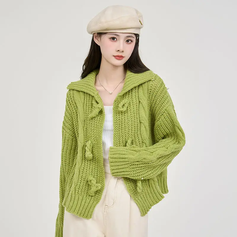 Xanh Oxhorn Nút Cardigan Dệt Kim Nữ Thu Đông 2022 Thời Trang Hàn Quốc Mới Sang Trọng Áo Len Dệt Kim Hàng Đầu