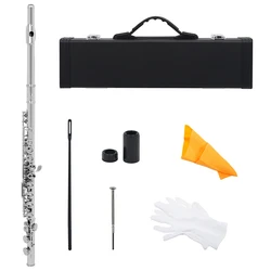 SLADE 16 Closed Open Holes C Key Professional Transverse Flute Concert Musical Instrument with Box Cleaning Cloth Stick Gloves