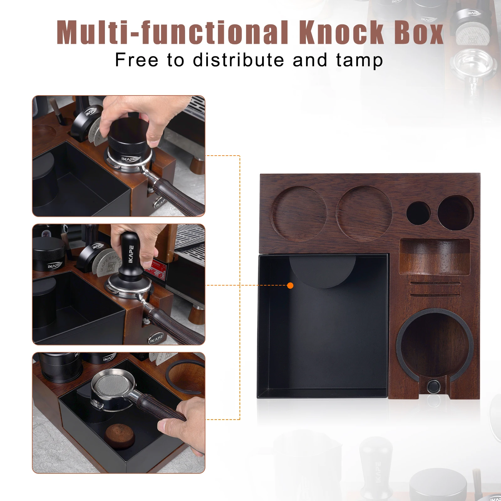 IKAPE V5 Espresso Knock Box, Espresso Coffee Organizer Box Fit for Storage Tamper, Distributor, Portafilter & Puck Screen