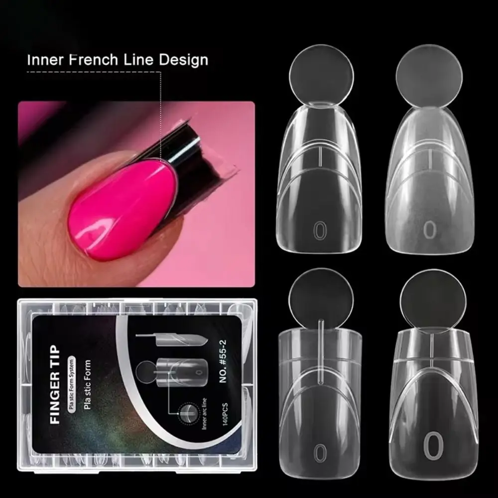 140 pièces de moules à ongles français à surface mate, 14 tailles, pour extension rapide d'ongles en acrylique, réutilisables avec ligne française intérieure.