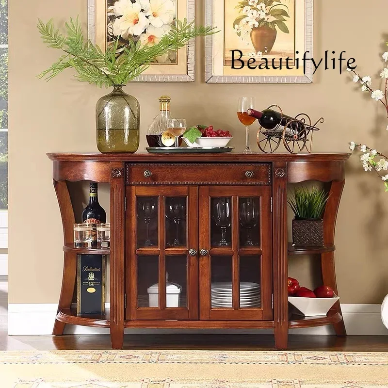 Nl European-style All-solid Wood Dining Side Cabinet American Dining Room Against The Wall Household Dish Cabinet Living Room S