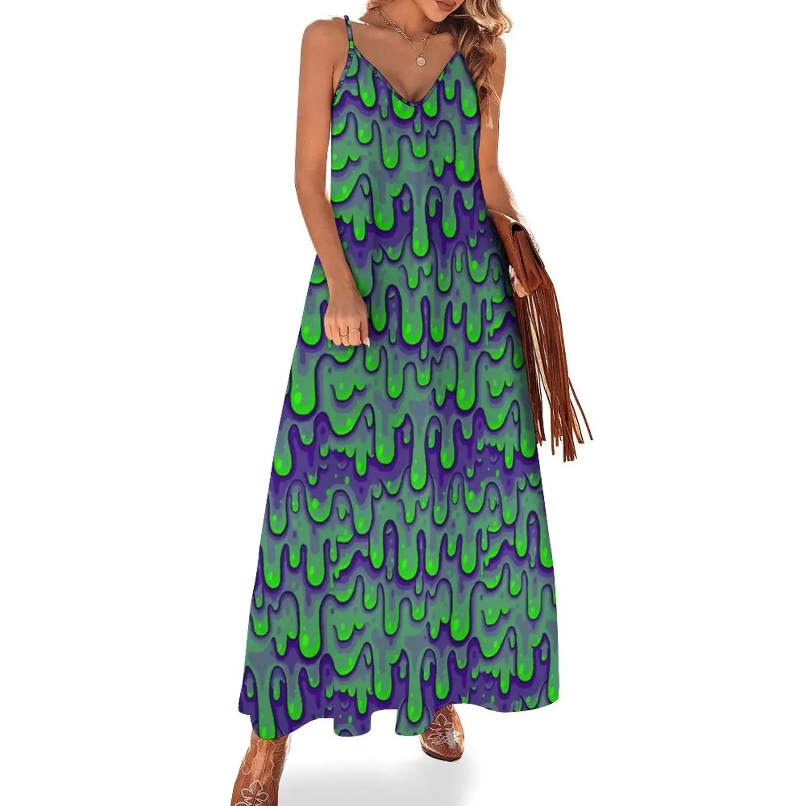 

Green Slime Pattern Sleeveless Dress birthday dress for women dress summer dresses Women's