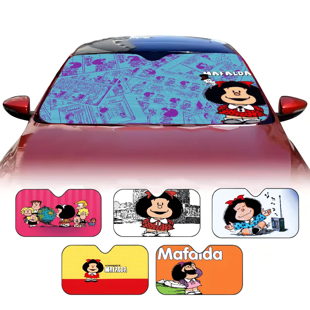 

Manga Mafalda Girl Sunshade Windscreen Fold-up Car Front Windshield 70x130cm Car Window Windscreen Cover Heat Reflector