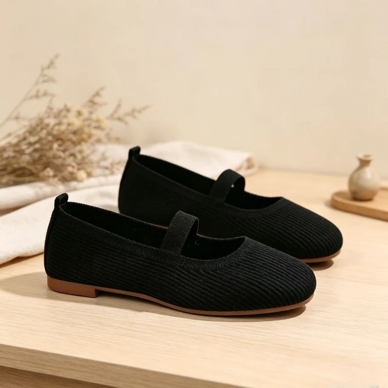 2026 New Woman Shoes Casual Knitted Ballet Flat Shoes for Woman Comfortable Anti-slip Loafers Mary Jane Daily Walking Sneakers