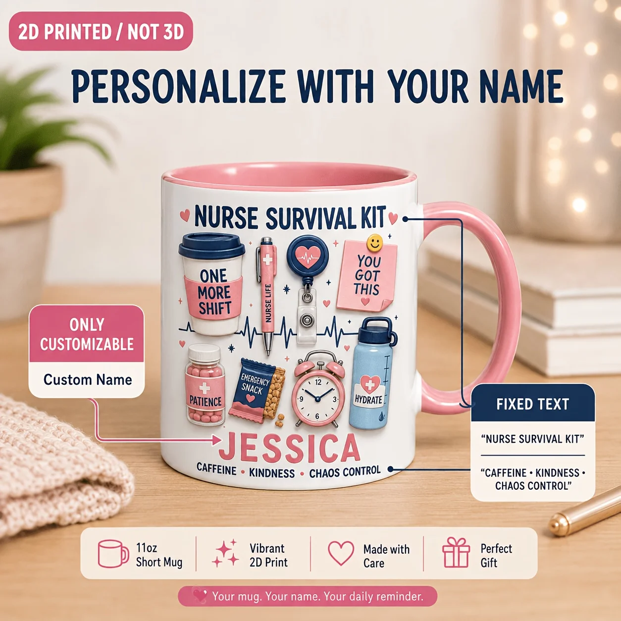 Personalized Nurse Must Haves Ceramic Mug 11oz Custom Name Badge Coffee Design 2D Print Microwave Safe Hand Wash Gift 5 Colors