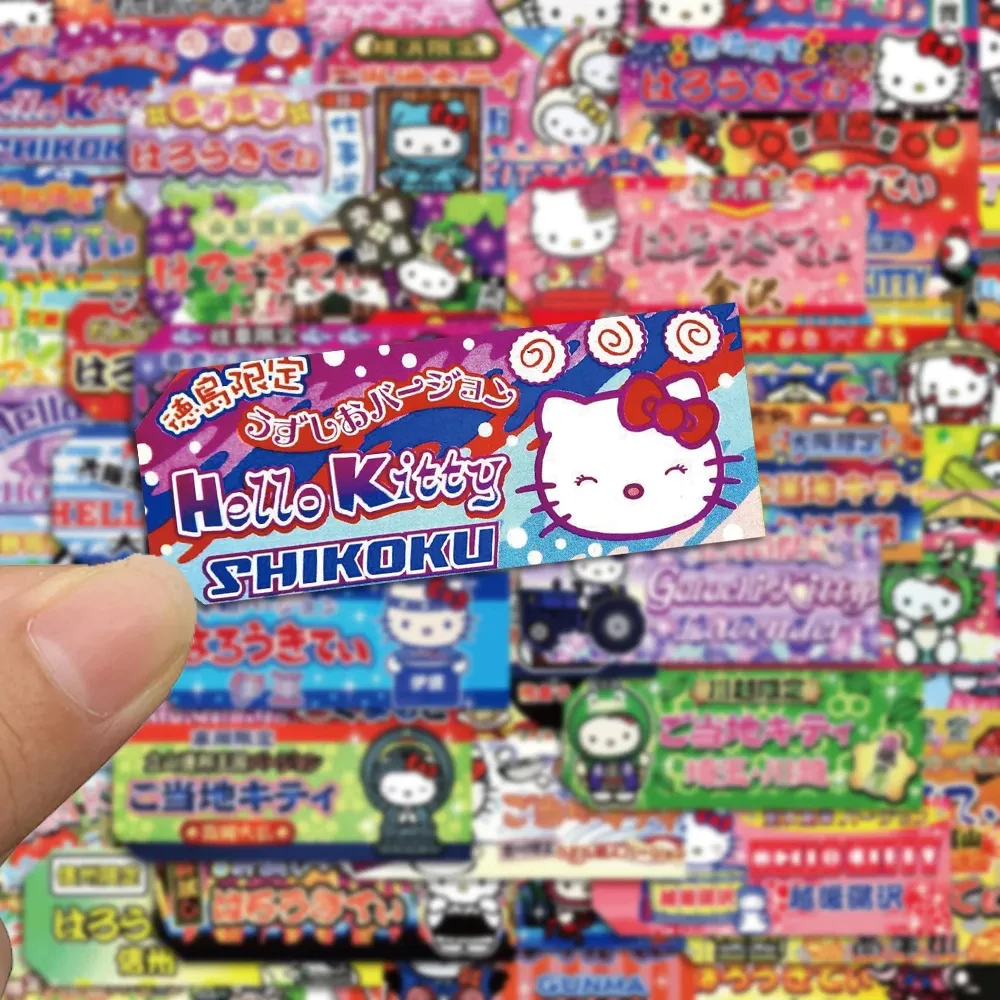 Etiquetas adhesivas de Hello Kitty Sanrio para niños, calcomanías de dibujos animados divertidos, calcomanías de bricolaje, juguete, botella de agua, teléfono, cuaderno, 10/30/60 piezas