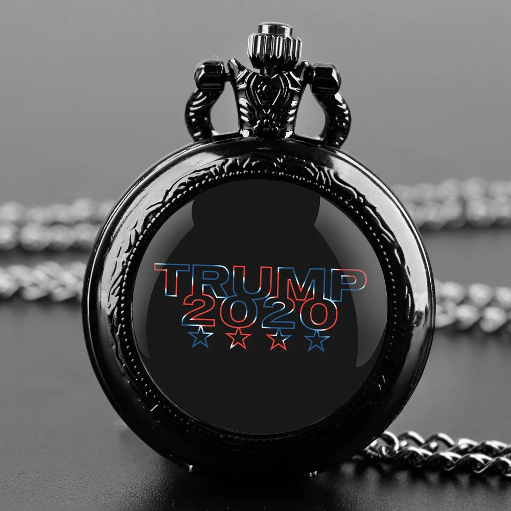 TRUMP 2024 We Won Pocket Watch - Quartz Movement, Round Dial, Unique Bronze Necklace Souvenir Gift