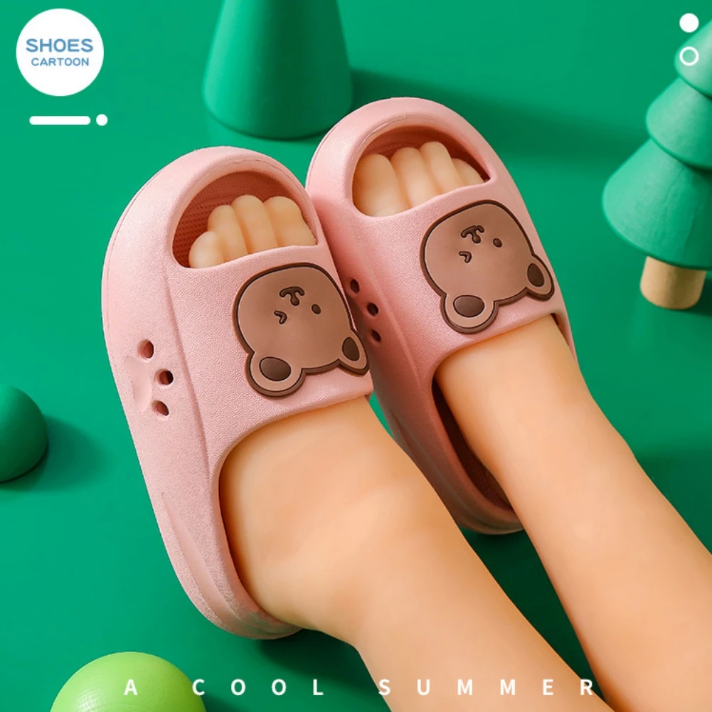 Zapatillas de oso de peluche de dibujos animados para niño, zapatillas de Interior de playa, zapatos bonitos para niña, zapatillas suaves